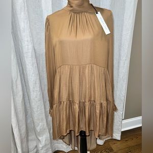 (NWT) Party Dress with Neck Bow Golden Brown Women's Hi-Low Dress - Size Lg